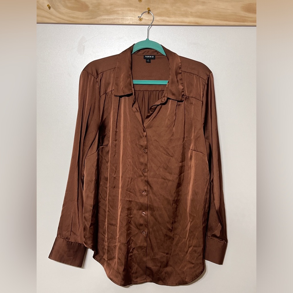 Torrid Long Sleeve Blouse Shiny Holiday Women Size 1X Bronze